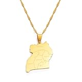 SAKVILSEC Uganda Map & Cities Pendant Necklace For Women Men Stainless Steel Lightweight Ugandan Maps Jewelry Gift (Gold Color,60cm Chain)