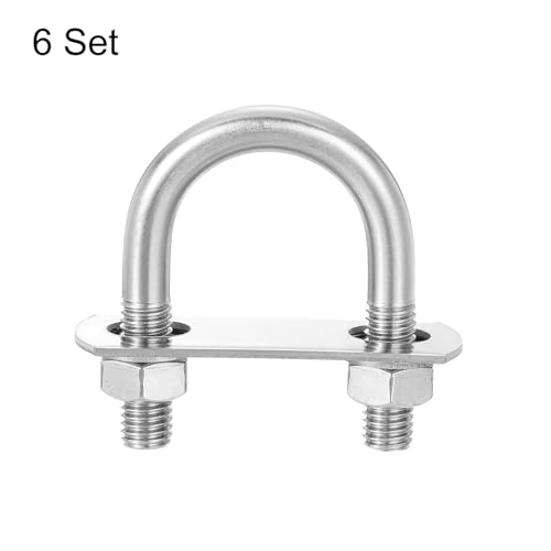 Image of uxcell Round U-Bolts, 6 Sets 40mm(1.57 inch) Inner Width 69mm Length M10 304 Stainless Steel U Clamp Bolt with Nuts and Plates, for Boat Trailer