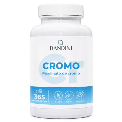 Bandini® Picolinato de Cromo 200 mcg – 365 comprimidos veganos - 200µg de Cromo puro por comprimido para 1 Año de Suministro - Mineral esencial sin aditivos innecesarios - Alta dosificación y biodisp