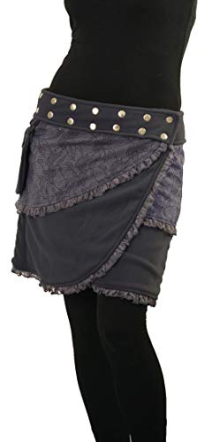 PUREWONDER Damen Wickelrock aus Fleece Winterrock Rock sk240 Grau...