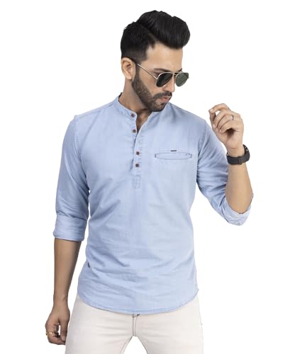 Image of D... finish Men's Denim Icewash Short Kurta | Short Kurta for Men
