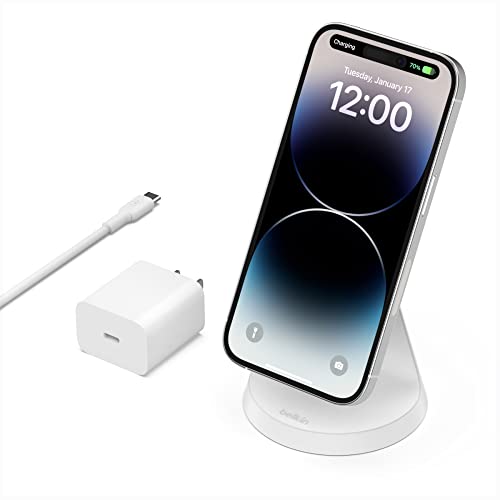Belkin 磁気ワイヤレス充電器 (電源付属) 磁気ワイヤレス充電スタンド MagSafe対応 iPhone 12 13 Pro Max Mini ホワイト