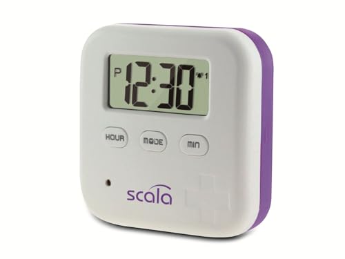 Scala 20821 - Pastillero (4 compartimentos, 5 alarmas, 45 g), color blanco