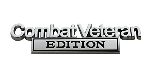 Image of Combat Veteran Edition Emblem Car Badge, Warrior Soldier 3D Metal Material Sticker, Combat Veteran Letters Raised Metal Fender Decal (Chrome /Black)