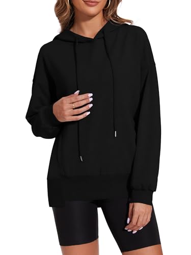 ALIMASHA Schwarzes Oversized Sweatshirt, Langarm Kordelzug-Top,...