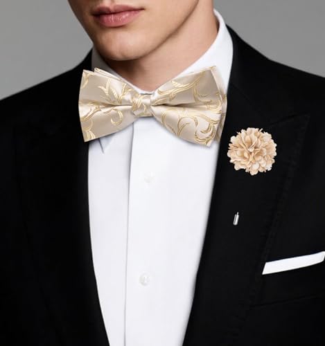 Image of Dubulle Mens Paisley Striped Bowtie Set Pre-tied Bowtie for Men and Pocket Square Set Wedding Business