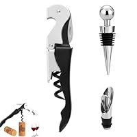Korkenzieher mit Gießer und Stopfen, Kellnermesser, Weinöffner Set von 3 mit Folienschneider Bieröffner, Weinflaschenöffner für Sommeliers, Kellner und Barkeepers(Schwarz)