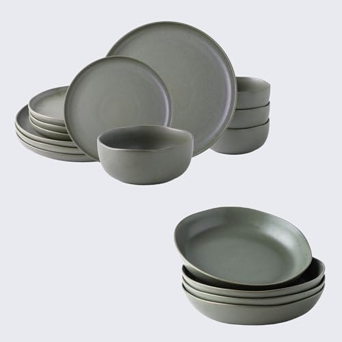 Image of AmorArc Ceramic Dinnerware Sets, Wavy Rim Stoneware Plates and Bowls Sets, Highly Chip and Crack Resistant | Dishwasher & Microwave & Oven Safe Dishes set, Service for 4 (16pc)
