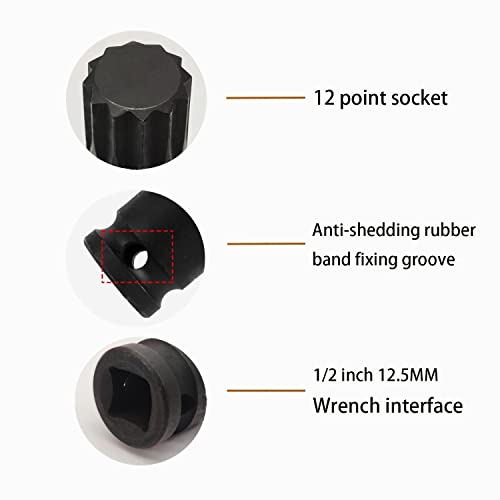 Jeuclel M14 Impact Spline Bit Socket, 14Mm Metric 1/2-Inch Impact Drive Triple Square Socket, Cr-Mo Steel Lengthen Screwdriver Socket Adapter #TOP3