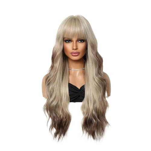 Perruque synthétique blonde avec frange longue et ondulée pour femmes