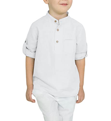 Image of Arshiner Boys Cotton Linen Henley Shirt Button Down Shirt Long Sleeve T Shirt Beach Shirt Tee Casual Solid Tops
