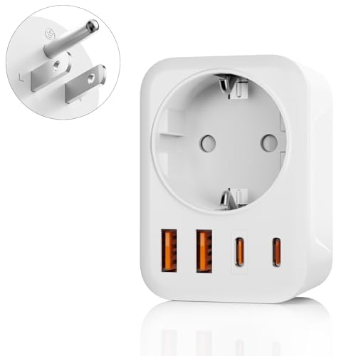 Reiseadapter USA 5-in-1 Stecker mit 2 USB-C (3,4 A), 1 AC für Deutschland, Amerika, Kanada, Thailand, Mexiko