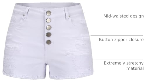 Image of THUNDER STAR Women Mid Rise Ripped Stretchy Jeans Shorts Frayed Raw Hem Casual Denim Shorts