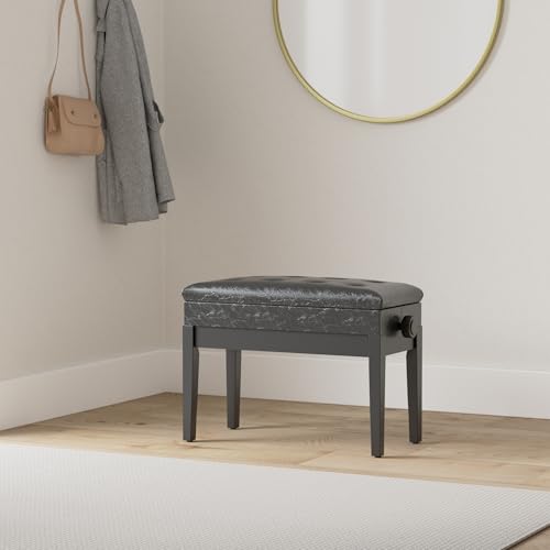image for Bonnlo Adjustable Duet Piano Bench with Storage Black Faux Leather Pia