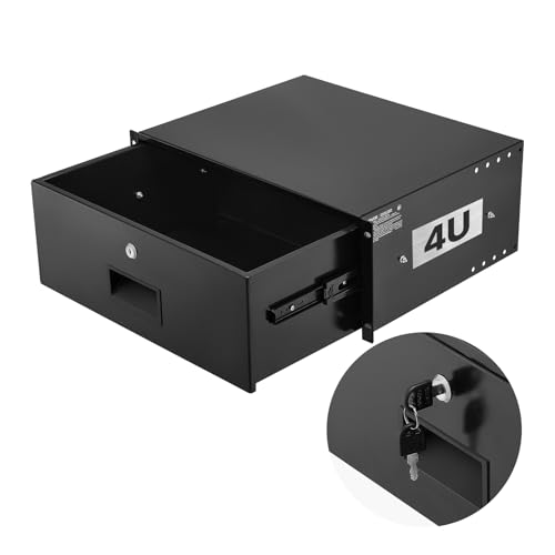 VEVOR Cajón para Montaje en Rack de 4U, Carga de 22,68 kg, Cajón Deslizante con Cerradura y Orificios para Gestión de Cables, para Rack o Gabinete de AV para Servidores de Equipos de Red de 48,26 cm