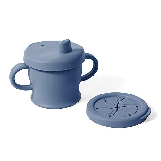 Haakaa Silicone Sip-N-Snack Cup, Toddlers Sippy Cup & Snack Container 2-in-1, BPA Free Food Grade Silicone Cup for Baby 6 Month+, 9 Ounce (Bluestone)