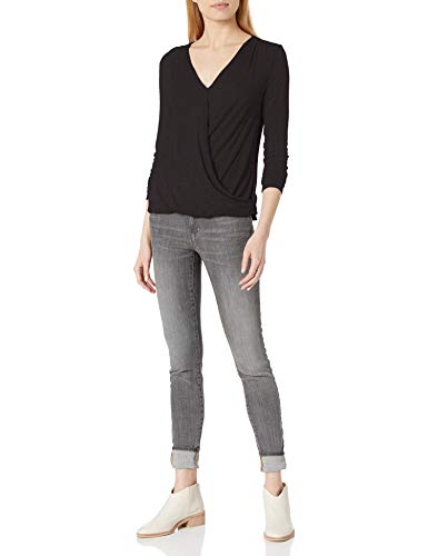 Amazon Brand - Daily Ritual Women's Rayon Spandex Fine Rib Draped Long-Sleeve Top, Black, X-Large