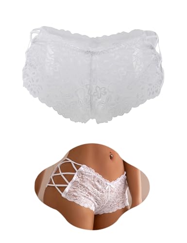 ohmydear Bragas Brasileñas Cintura Baja en V Ropa Interior Mujer Tanga Eróticas de Encaje Braguitas Talla Grande Lenceria Culotte Sexy Tangas con Corte Perforado Lateral