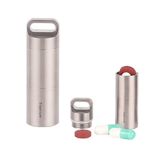 Discreet Pill Container for Keychain Titanium, Waterproof Pill Capsule Fob Bottle, Travel Pill Case Organizer, Outdoor Emergency Pill Holder EDC Pill Box, Compact Daily Pill Carrier