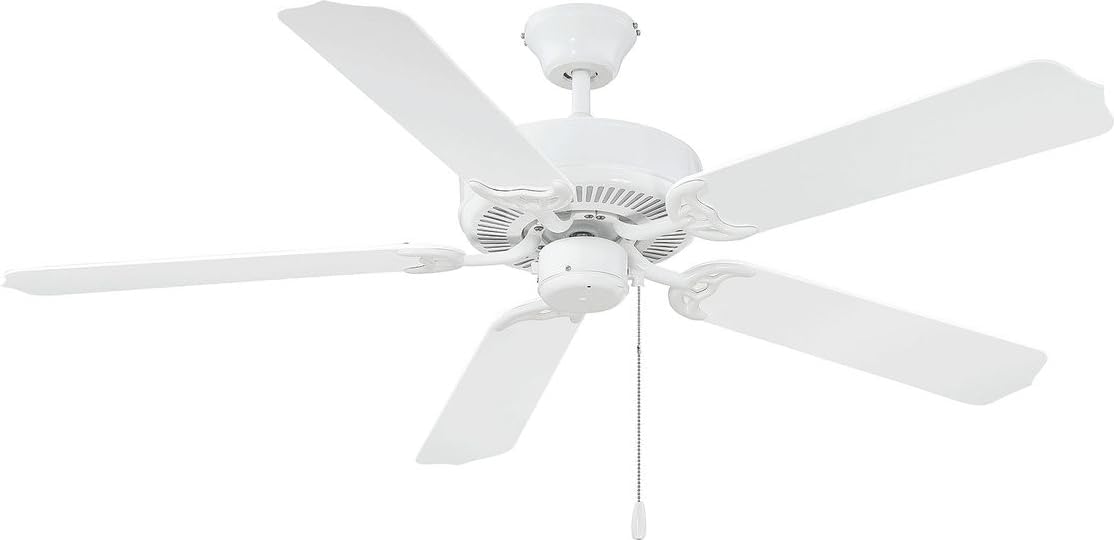 Meridian M2020WH Traditional Wet Rated 52" Outdoor Ceiling Fan with Pull Chain, No Light, White