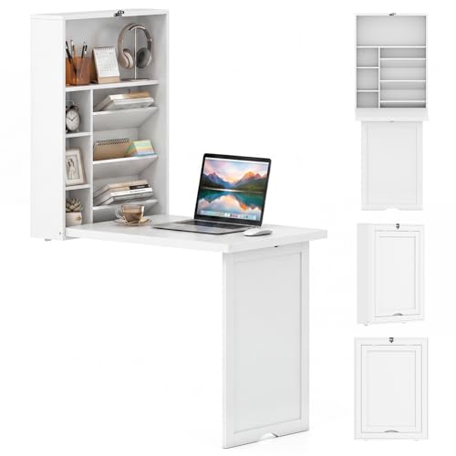 Giantex Wall Mounted Desk, Foldable Convertible Computer Desk with Storage