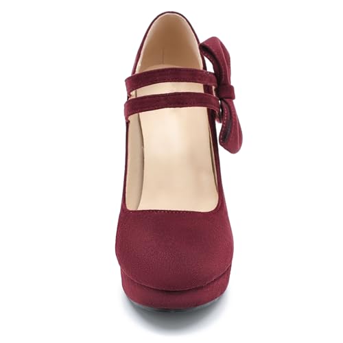 Image of MAIERNISI JESSI Women's Platform Mary Jane Pumps with Bow, 3.94 Inch Block Heel Dress Shoes