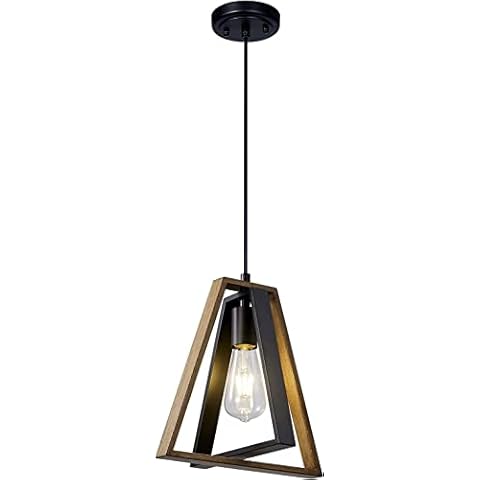Adjustable Pendant Light, Farmhouse Pendant Lighting for Kitchen Island, Black and Wood Painted Rustic Hanging Light Fixtures for Dining Room, Hallway, Entryway, Bar, Porch, Cafe (1 Head) Cover
