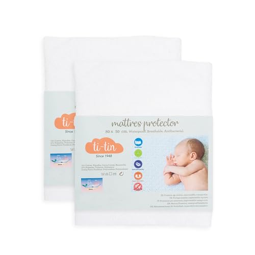 Pack De 2 Protectores De Colch�n De Cuna 80x50 Cm Impermeables Y Transpirables En Rizo De Algod�n Suave, Ajuste Con El�sticos, Anti-Bacterias Y Lavable