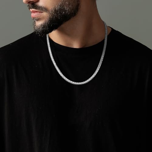 Jewlpire 4mm/5mm/6mm Silver/18K Gold Plated Flat Link Chain Necklace for Men, Stainless Steel Chain for Men, Hypoallergenic Men's Chain Necklaces 16 18 20 22 24 26 Inch - Image 6