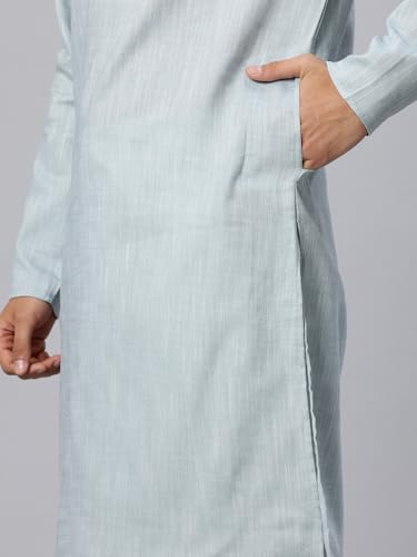 Image of Majestic Man Men's Cotton Regular Fit Traditional Mandarin Collar Ethnic Motifs Solid Long Kurta