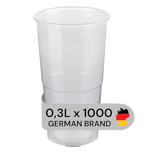 LogiPack GeRo Plastikbecher – Trinkbecher mit Eichstrich 0,3l | Einwegbecher aus Hartplastik (PP), transparent | Bierbecher & Partybecher – Kunststoffbecher, 1000 Stück