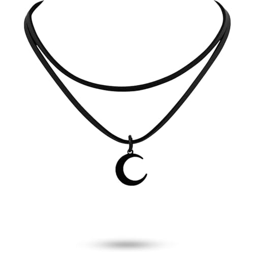 Moguri Schwarze Doppelketten-Mondkette für Damen, Gothic Choker, Boho Halskette, Y2K Accessoires, Vintage Schmuck, Halloween Grunge Halsband, Viktorianisch, Mittelalter Design, Witchy Look Moguri Schwarze Doppelketten-Mondkette für Damen, Gothic Choker, Boho Halskette, Y2K Accessoires, Vintage Schmuck, Halloween Grunge Halsband, Viktorianisch, Mittelalter Design, Witchy Look