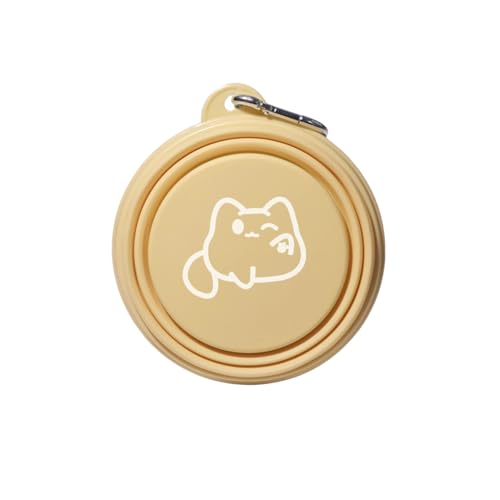 犬 猫 折りたたみ式 携帯用 持ち運び 携帯 折り畳み フードボウル ペットフード ペット用品 水飲み お出かけ 吊り下げカラビナ付き 犬猫用 散歩 給水器 シリコン 水入れ エサ入れ 皿 (Yellow)