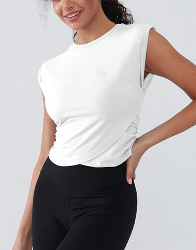 Women's Fitted Workout Tank Top​​ Lightweight Yoga Shirt with Waist Gathers - Running & Gym Crop Top3