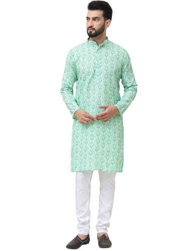 Image of SOJANYA(Since 1958 Men's Silk Blend Paisley Design Kurta & Off-White Churidar Pyjama Set