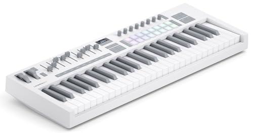 Novation Launchkey 49 Blanco [MK4]: Controlador de teclado MIDI, 49 teclas, semicontrapesado, USB, integración DAW. Modos Chord/Scale, 8 pads de percusión, arpegiador, paquete de software musical