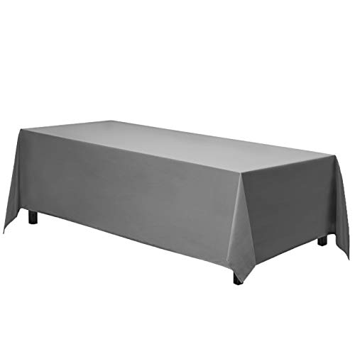 Image of Gee Di Moda Rectangle Tablecloth - 90 x 156 Inch Charcoal Table Cloth for 8 Foot Tables with Floor-Length Drop - Heavy Duty Washable Fabric for Holiday Party, Dinner, Weddings & Baby Shower