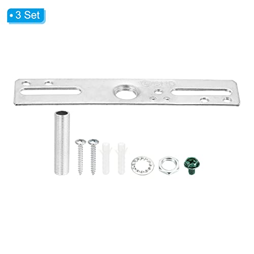 PATIKIL 4" Ceiling Light Plate Kit, 3 Pack Light Crossbar Mounting Bracket Universal Lamp Fixture Hardware Set for Chandelier Wall Light, Silver - Image 3