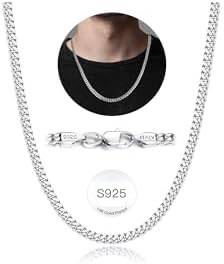 18K Real Gold Over 925 Sterling Silver Chain for Men, 4mm Miami Mens Cuban Link Chain Necklace, Hip-Hop & Cool Men's Chain Necklace, 16/18/20/22/24/26 Inch