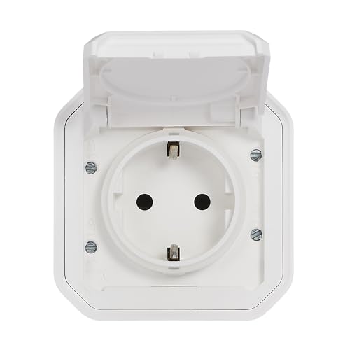 Toma de corriente blanca Legrand 16A con tapa abatible e IP44 4