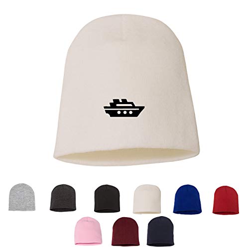 DSGN By DNA Cruise Ship Knit Warm Winter Hat Embroidered Beanie White