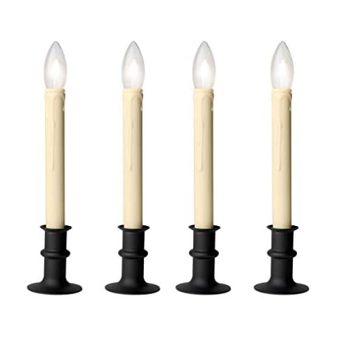 Celestial Lights Set of Four Adjustable Height Battery Operated LED Window Candles with Daily Timer Ivory Candle Stick. (Black Oynx) Cover