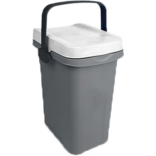Pattumiera per raccolta differenziata 7 LT bidone base grigia con coperchio bianco e maniglia per casa cucina pub bar ristoranti interno esterno