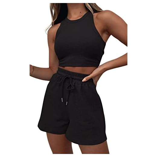Flechazo Women's 2 Piece Shorts Set for Women-Two Piece Outfits Lounge Sets Matching Cute Sleeveless Crop Top and High Waist Shorts Sweatsuits Loungewear