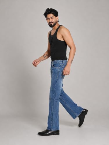 Image of Men's Bootcut Denim Pants || Men's Bell Bottom Jeans || Wide Leg Flared Jean's for Men || High Waist Stretchable Retro Fit || Cotton Jean for College Casual