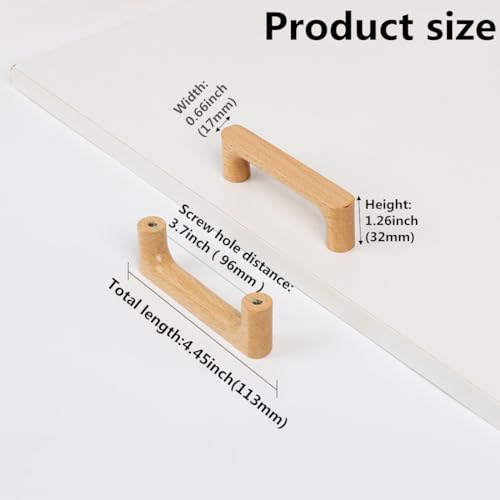 SYZOW 6 Stück Schrankgriff Holzgriffe ，Lochabstand 96mm Griff Möbelgriff Buchenholz Griff Schranktüren für Schrank Schublade