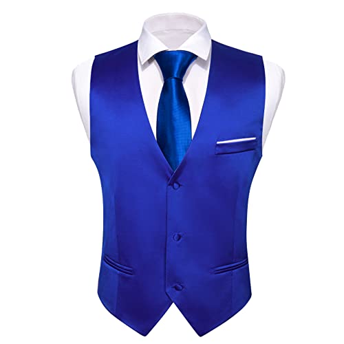 Image of Barry.Wang Vest for Men Business /Leisure Dress Suit Vests V-neck 2 Pockets Wedding Party Tuxedo Satin Waistcoat