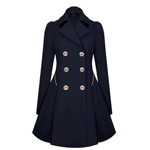 Maiyifu-GJ Womens Mid-length Trench Coat Notch Lapel Double Breasted Dress Overcoat Thicken Wool Coats Jacket with Pocket
