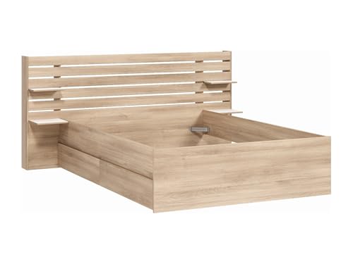 Parisot Lit Adulte ESCALE 140x190/200 cm - Tete de lit + 2 tiroirs - Décor Chene du Japon