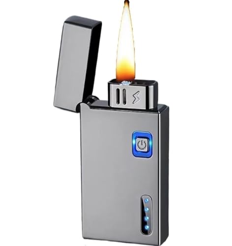 Encendedor Inteligente de Queroseno, Recargable y Resistente al Viento, con 4 Modos de Encendido for barbacoas, Camping y chimeneas, con indicador LED.(Gray)